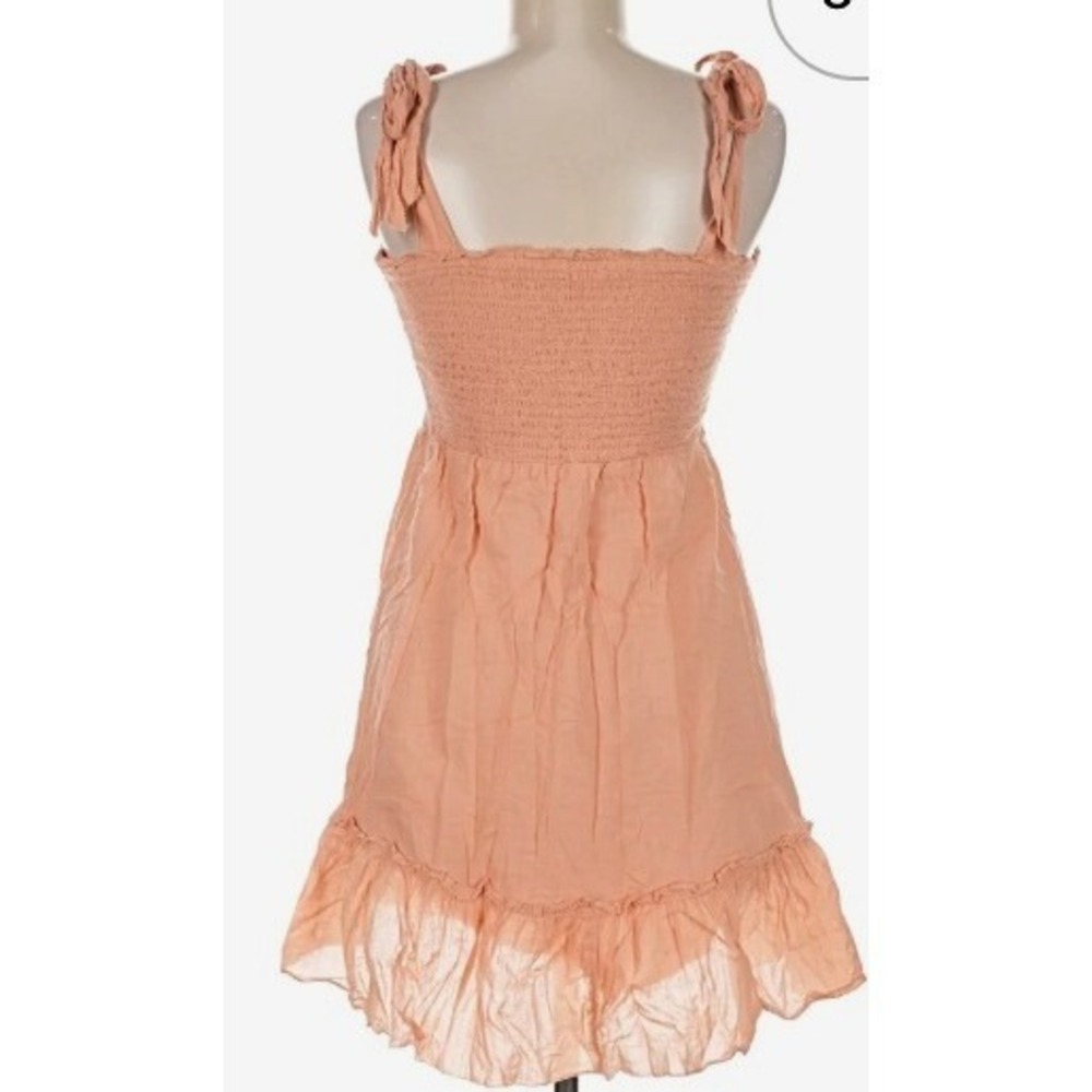 Aerie Smocked Mini Dress Peach Apricot Tie Shoulder Ruffle Hem Womens Medium - Picture 2 of 9